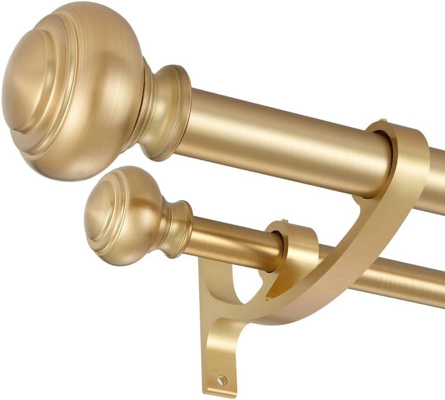 Warm Gold Decorative Curtain Rods, 28 to 48 Inch with Urn Finials, Telescoping Window Treatment Rod