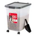 IRIS USA Dog Food Storage Container 50 lbs, with Removable Rolling Wheels & Included Scoop, for Dog Cat Bird and Other Pets, Food Storage Bin, Keep Fresh, Made in USA, Clear/Dark Gray