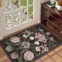 GarveeHome Plum Pink Floral 2x3 Door Mat Indoor Rugs for Entryway Small Black Purple Vintage Boho Cottage Throw Washable Non-Slip Low-Pile Rug for Bedroom Kitchen Bathroom Entrance