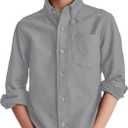 Boys' Long Sleeve Dress Shirts Classic Collared Button-Down Tshirt Solid Cotton Top with Chest Pocket (13-14 Years, Gray)