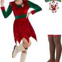 YIGMAW Elves Costume Women Adult Halloween Christmas Outfits for Women Cosplay with Brooch Socks (XL)