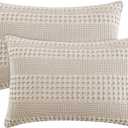 PHF 100% Cotton Waffle Pillow Shams Queen Size, 2 Pack 20" x 30" Soft Skin-Friendly Pillowcases, No Filling, Aesthetic Woven and Breathable Waffle Weave Pillow Case Covers for Bed, Oatmeal