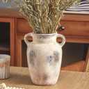 Farmhouse Ceramic Vase with Handle,9.7 inch Handcrafted Vintage Terracotta Pottery Vases for Shelf Decor, Coffee Table Styling, or Bedroom Accent