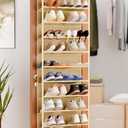 Whitmor 36 Pair Over the Door Shoe Rack,12 Tier Hanging Shoe Organizer with Metal Frame & Mesh Shelves, Heavy Duty Shoe Storage Holder for Door, No Drill Installation, 74" H x 21.7" W x 7.5" D, Beige
