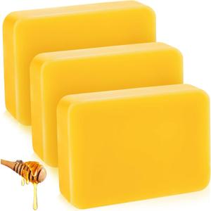 Treela 3 Pcs 1 LB Yellow Pure Beeswax Block Natural Beeswax Cosmetic Grade Wax Block for Moisturizer Lotions Creams Lip Balms Soaps Candle Making