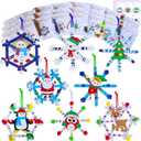 Winlyn 24 Sets Christmas Craft Kits Winter Crafts Popsicle Stick Snowflake Ornaments Decorations Art Sets Craft Stick Snowflake Christmas Stickers for Kids Holiday Classroom Activities Party Favors