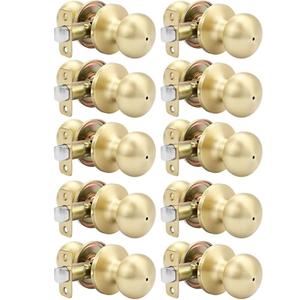 Goldenwarm Gold Interior Door Knobs, Bedroom Door Knob, Door Knobs Interior Bulk, Brushed Gold Privacy Door Knob for Bedroom or Bathroom(10 Pack)