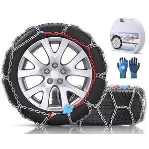 Snow-Chains Auto Fixing 1 Min Quick Fit Easy Installation Tire-Chains, Gifts for Safety, Portable Reusable Universal Emergency Tire Traction Chain for Passenger Car and SUV - Set of 2 (XM-130)