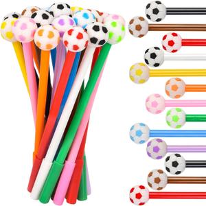 LiYiQ 25 Pcs Soccer Party Favor Cartoon Cute Fun Pens for Kids Kawaii Soccer Shape Gel Black Ink Pen Cute Soccer Pens for School Office Home Student Kids Present