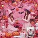 9 Pcs Halloween Pink Boo Basket Stuffers Gifts for Women, Ghost Glass Cups Tumbler 16 oz with Lid, Pink Tote Bags, Socks, Halloween Gifts Box for Teens Girls Her Sister Family Friends Adult