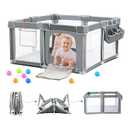 Foldable Baby Playpen 50"x50" with Mat, Out-of-The-Box Ready Playpen for Babies and Toddlers, Portable Play Yard with Breathable Mesh & Gates, Storage Bag & 4 Handlers for Indoor & Outdoor
