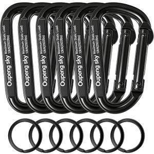 Carabiner Clip - Heavy Duty Carabiners 800lbs-13KN (2922 lbs) Carabeaner D Ring Shape, Key Chain Clip Hook, Keychain Clip, Multipurpose for Camping, Hiking, Backpacking or Other Outdoor Activities, Black