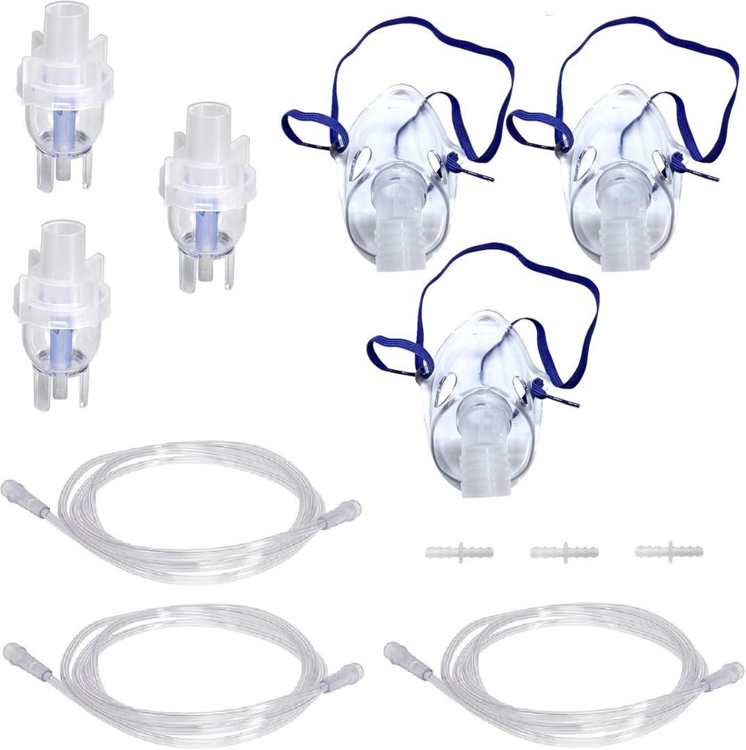 ResOne 3pk Nebulizer Replacement Accessories w/Cup, Kids (Pediatric) Mask, 7' Tubing, Connector