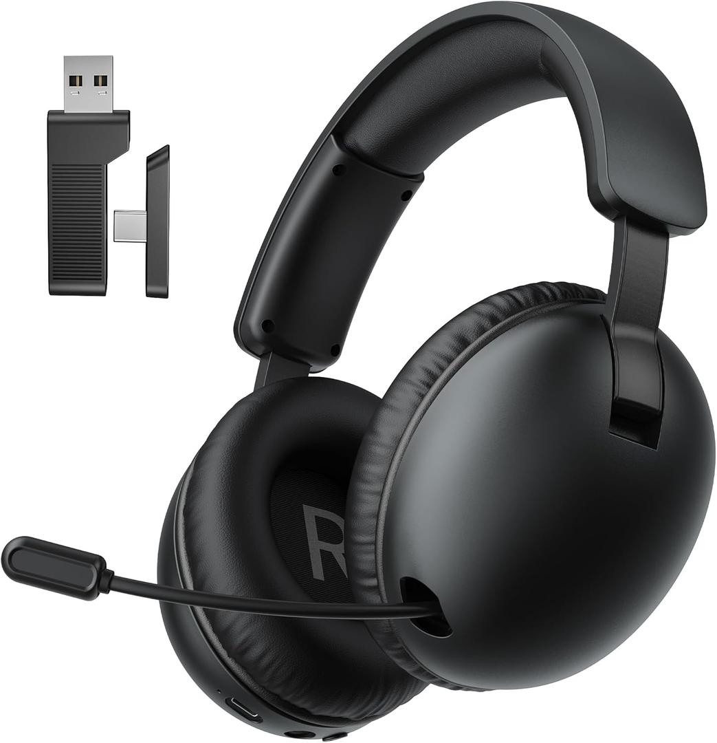 Wireless Gaming Headset with Mic for PC PS4 PS5 Switch 2, 2.4Ghz/Bluetooth Gamer Headphones with Microphone for PlayStation 4 5 (Black)