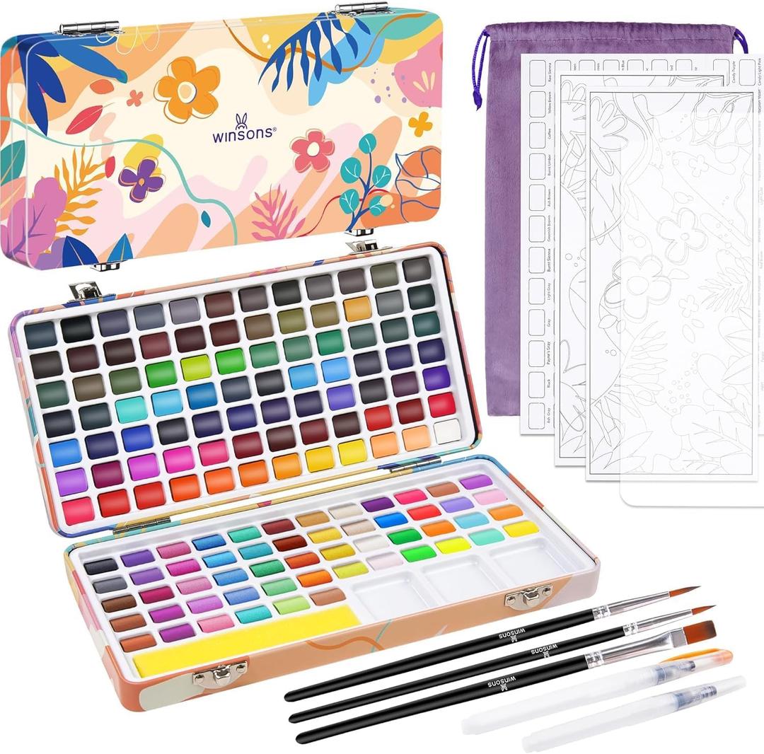 138 Colors Watercolor Paint Set, Travel Watercolor Set with Mini Palette, Brushes, and Watercolor Sheets– Non-Toxic, High-Pigment Art Supplies for Artists, Amateur Hobbyists and Painting Lovers, 1 Count