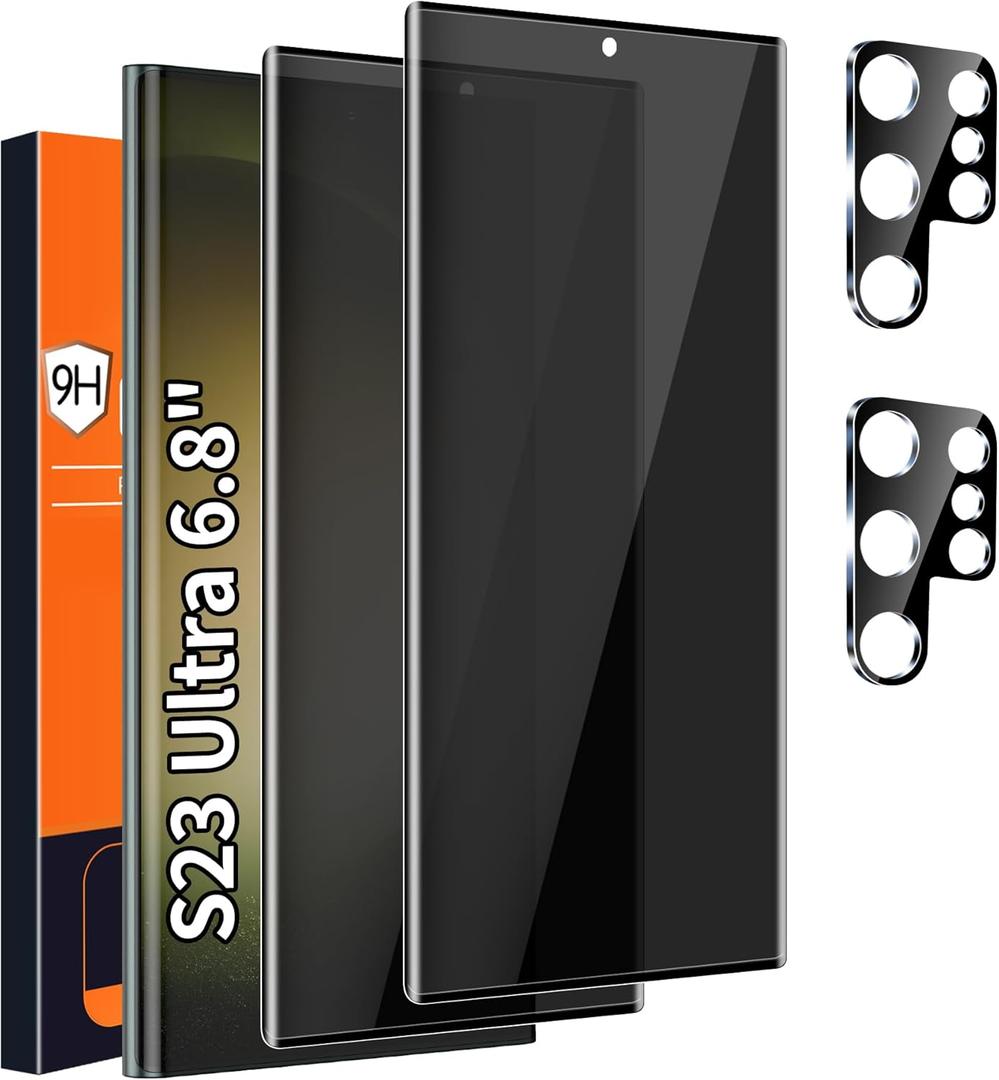 Arshek [1 Pack] Galaxy S23 Ultra Privacy Screen Protector, 9H Tempered Glass, Ultrasonic Fingerprint Support, 3D Curved, HD Clear Anti-Spy Film for Samsung S23 Ultra 5G Glass Screen Protector