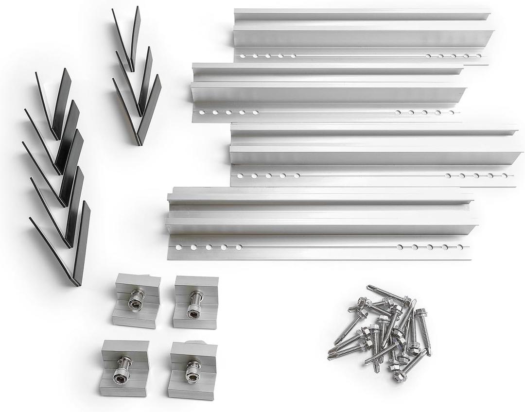 Solar Mounting Kit for Flat Roof and Ground,Shingle or Metal Roofs,Mounting Rails Clamps Set,Complete DIY Solar Racking Kit for Home Installation,Fits Standard 35mm Panel Frames,(4) Short 11.8 Rails