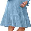 OUGES Women's 100% Cotton Baby Shower Maternity Dress Square Neck Hollow Out Eyelet Smocked Tiered Midi Dresses 2026 (Large, Gray Blue)