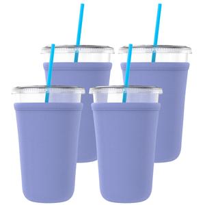 TahoeBay Iced Coffee Cold Cup Sleeve (4-Pack) Reusable Blank Neoprene Insulator Drink Sleeves 22oz - 24oz Beverage Holder for Vinyl Sublimation fits Dunkin' Medium and Starbucks Venti (White)