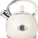Tea Kettle for Stovetop Induction Whistling Tea Kettles 2.64 Quart Retro Food Grade Stainless Steel Teapots with Cool Touch Handle Cream