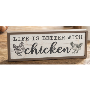 Country Style Wood Decor, Farmhouse-ish Sign, Framed Wooden Wall Plaque, Rustic Home Decor for Living Room Kitchen, LIfe is Better With Chicken Sign 9.5x3.1x1 inches