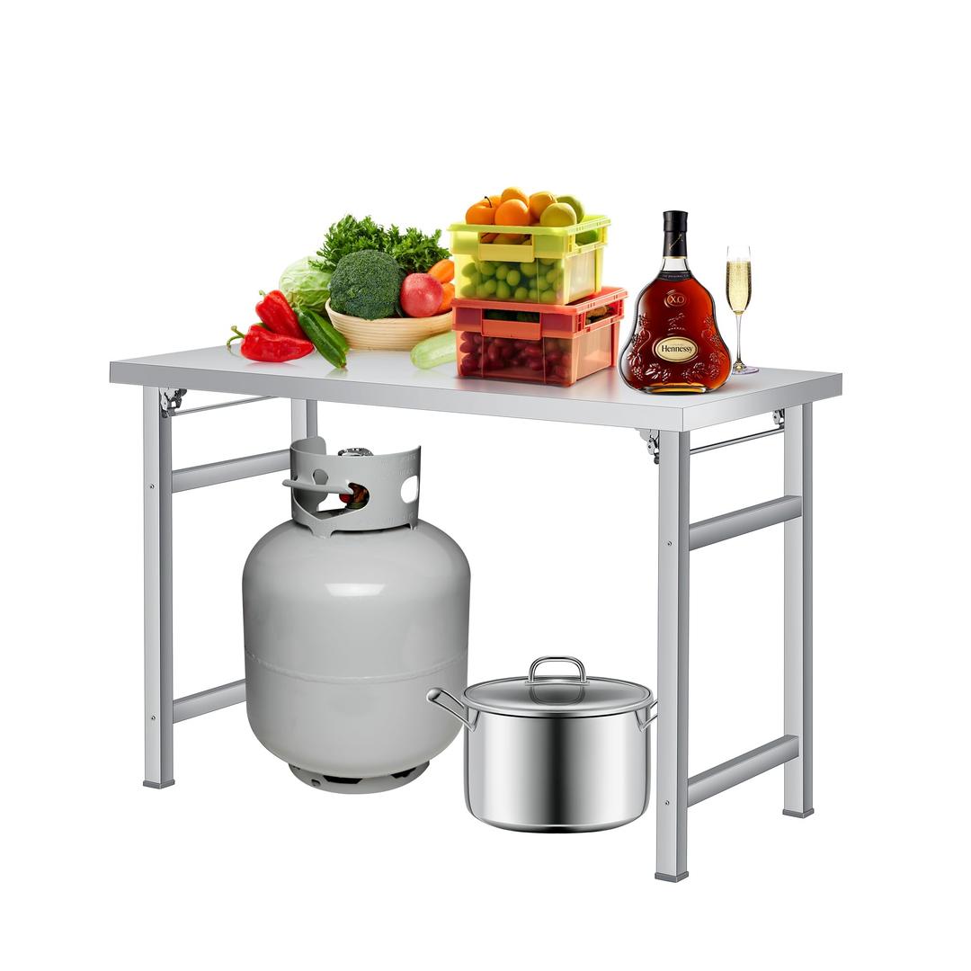 Stainless Steel Folding Table 36x24 Inch, 600 Lbs Heavy-Duty Commercial Prep Table, Metal Worktable with Adjustable Feet, Portable Workstation for Kitchen Garage Restaurant