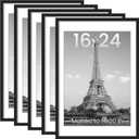 upsimples 16x24 Picture Frame Set of 5, Display Pictures 14x20 with Mat or 16 x 24 Without, Wall Gallery Poster Frames, Black