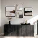 Framed Neutral Abstract Wall Art for Living Room, Set of 4 Piece Modern Landscape Canvas Artworks, Minimalist Black and Gray Painting Prints for Bedroom Dining Room Hallway Home Office Wall Decor, 32" H x 60" W