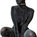 Atyfuniby Women's Sexy Bodycon Jumpsuits See Through Sparkly Long Sleeve Backless One Piece Outfits Clubwear (Black, S)