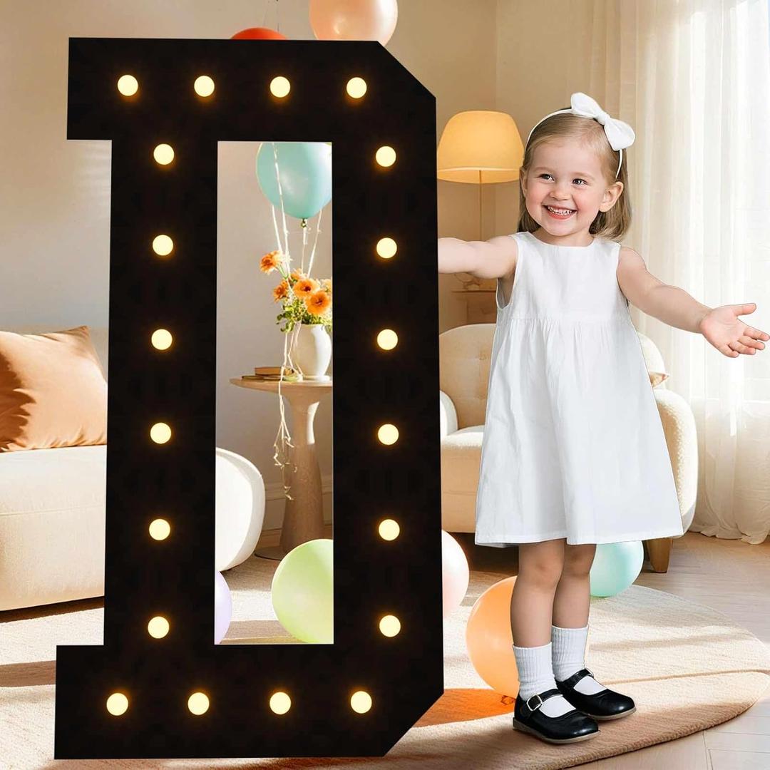 4FT Marquee Light Up Letters, Black Marquee Letters Large Mosaic Letters D, Pre-cut Foam Board Set Can Be Used for Birthday Party Grad Prom Party Decoration Wedding Event Baby Shower