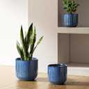 LE TAUCI Ceramic Plant Pots, 8.3/7/6 Inch Indoor Planters with Drainage Holes & Mesh, Modern Glossy Glaze Cylinder Fluted Flower Pot for Snake Plant, Set of 3, Harbor Blue, Medium