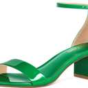 PIZZ ANNU Women's Low Block Chunky Heels Sandals Comfortable Open Toe Ankle Strap Party Dress Pump Shoes Strappy Buckle Heeled Sandal with 2 Inches Tall Thick Heel Design (8, Kelly Green Patent)