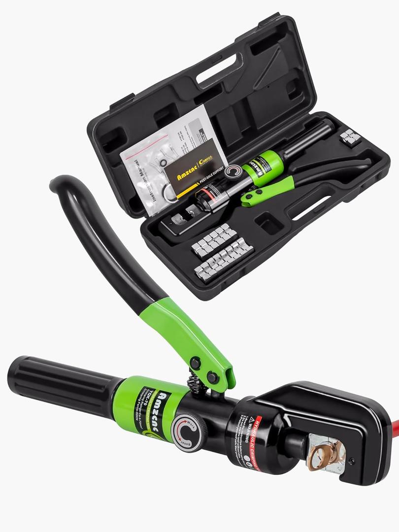 AMZCNC 10 Tons Hydraulic Wire Battery Cable Lug Terminal Crimper Crimping Tool With 9 Pairs of Dies,1/8 Wire Rope Crimping Tool