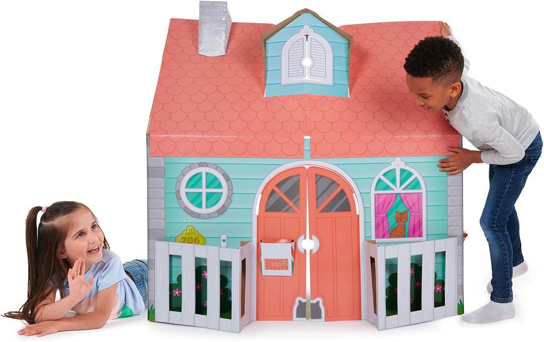 Pop2Play Kids Playhouse  Sturdy and Eco-Friendly Carboard House Folds Flat for Easy Storage  Role Play Toy for Girls and Boys