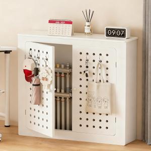 Radiator Covers for Home with Doors White Pegboard Heater Cover Modern Radiator Shelf Cover, for Living Office Heating Decorative Cabinet (27.5" Lx27.5 Hx7.9 D)