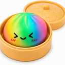 Rainbow Dumpling Squishies Toys with Food Steamer,Colorful Squeeze Dough Fidget Sensory Stress Balls,Stretchy Hand Desk Toys for Stress Relief Squishies Dumpling Gifts