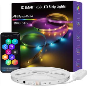 Smart IC RGB LED Strip Lights 50FT, Segmented DIY Color Changing, Rainbow Chasing Effects, WiFi App/Voice Control, Music Sync, Works with Alexa & Google Assistant, LED Lights for Bedroom Decor