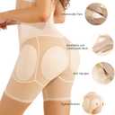 Irisnaya Women Shapewear Control Panties Body Shaper Butt Lifter Padded Hip Enhancer Seamless Underwear Hi- Waist Short (Beige, M)