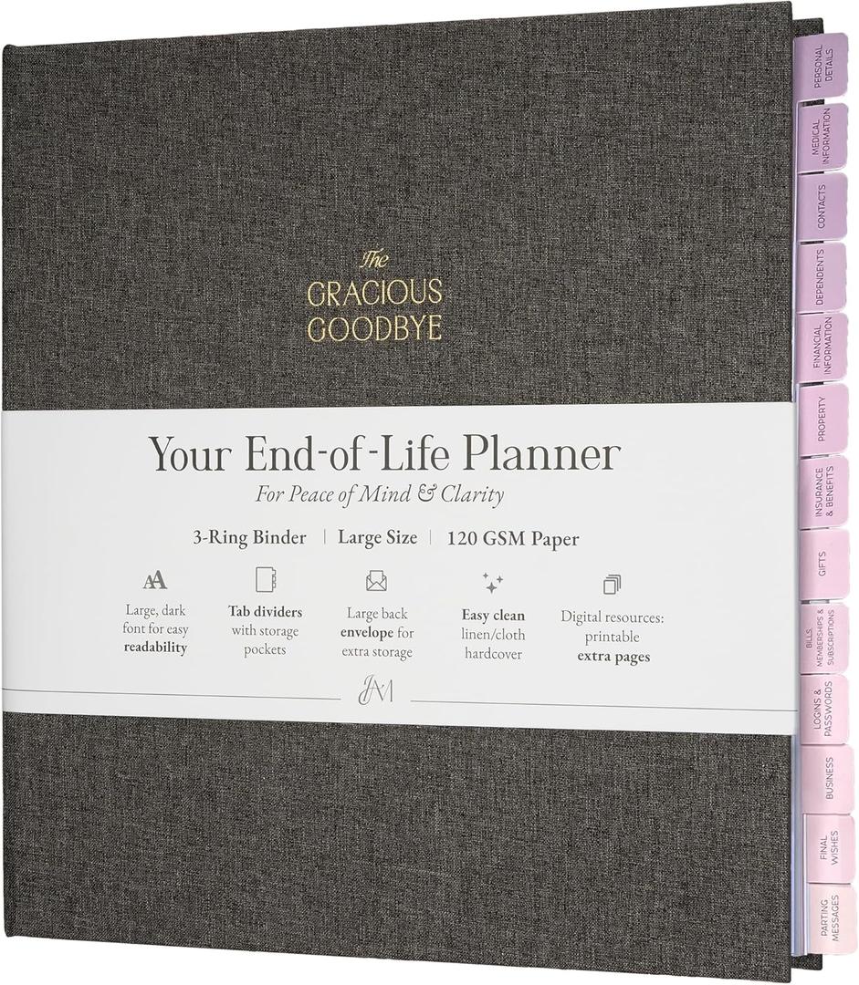 End-of-Life Planner: Gracious Goodbye  Elegant Life Organizer for Final Wishes, Estate Planning, and Important Documents Family Emergency Documents (Grey)