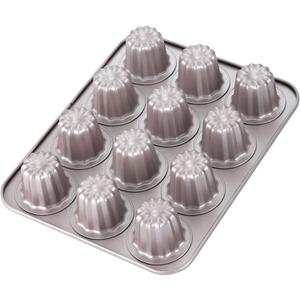CHEFMADE Canele Mold Cake Pan, 12-Cavity Non-Stick Canele Muffin Bakeware Cupcake Pan for Oven Baking (Champagne Gold)