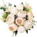 Shengyuan Artificial Flowers Fake Silk Peony Flower Bouquet Floral Plants Decor for Home Garden Wedding Party Decor Decoration (Champagne Cream)