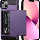 Vofolen for iPhone 13 Case Wallet Credit Card Holder ID Slot Sliding Door Hidden Pocket Men Women Anti-Scratch Dual Layer Hybrid Bumper Armor Protective Shell Back Cover 6.1 inch GreyPurple