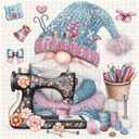 Cute Blue Gnome Puzzles for Adults 1000 Pieces, Vintage Flower Sewing Machine Jigsaw Puzzles, Funny Challenging Puzzle as Spring Art