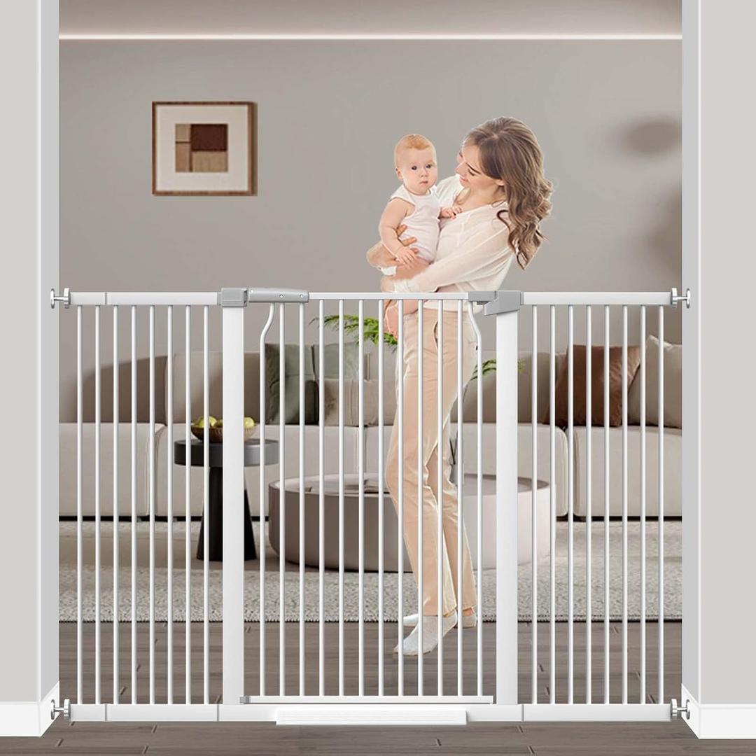 54.7"-60.2" Baby Gates Extra Wide for Doorways, 40.5" Tall Dog Gate Indoor, Walk Through Pet Gates No Drilling Auto Close Pressure Mounted Safety Child Toddler Gate, White