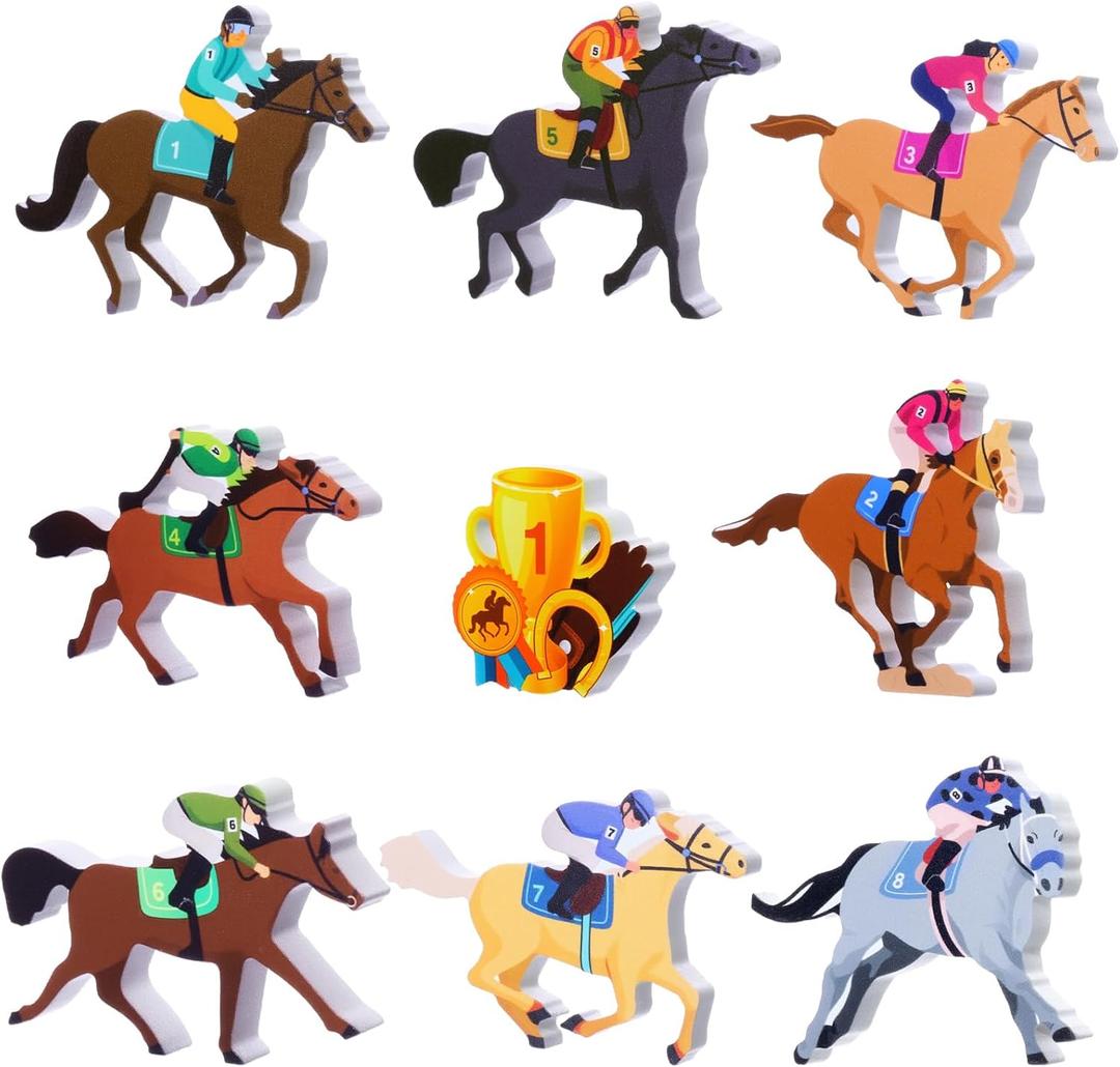 Amyhill 9 Pcs Derby Horse Party Decorations Wooden Horse Racing Table Centerpieces Horse Tabletop Decorations Tiered Tray Decor for Horse Racing Festival Party Supplies Home