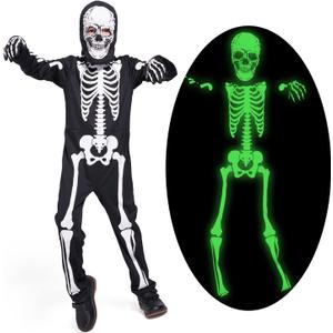Sincere Party Kids Skeleton Costume Glow in the Dark Skeletons Halloween Skeleton Costumes for Boys and Girls (7-9years, White Gid Skeleton)