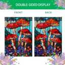 Stained Glass Mushroom Spring House Flag 28x40 Inch Double Sided, Large Burlap Garden Yard Flag for Seasonal Farmhouse Outside Outdoor Decor
