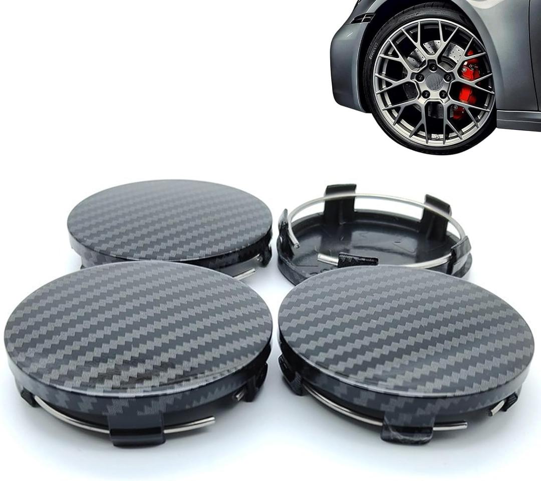 ijuicy 4 PCS Wheel Center Caps, Wheel Hub Caps Modification Decoration, ABS Rust-Proof Durable Snap-in Center Caps for Rims (Carbon Fiber Black)