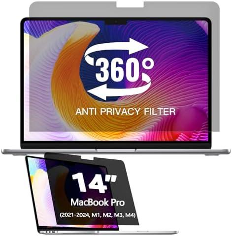 Halloive 360° Privacy Screen Protector for MacBook Pro 14 Inch (2021-2024, M1, M2, M3, M4) Privacy Screen Filter for MacBook Pro 14 Inch, Anti-Spy/Anti Fingerprint/Anti Blue Light/Anti Glare
