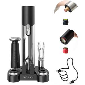 CIRCLE JOY Electric  Opener Set Automatic Opener Kit for  Beer Cordless Electric  Bottle Openers Gift Set with Foil Cutter, Aerator Pourer, Vacuum Pump and 2 Stoppers